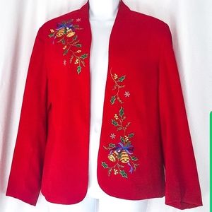 Vintage Christmas Blazer Faux Suede Sz 12 Holly